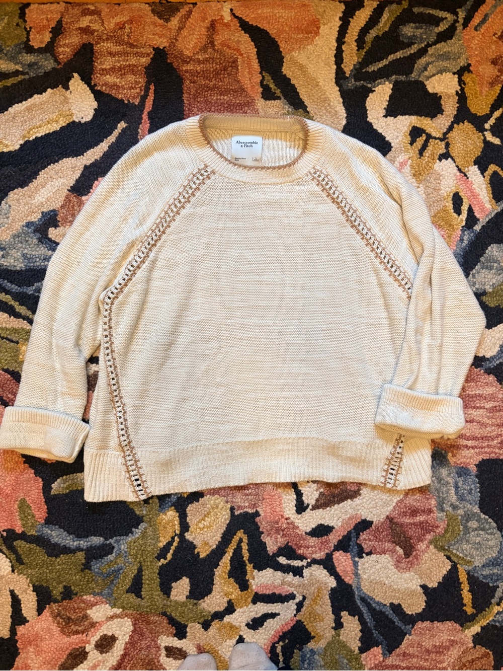Abercrombie & Fitch Ivory Open-Stitch Raglan Sweater - Amsterdam
